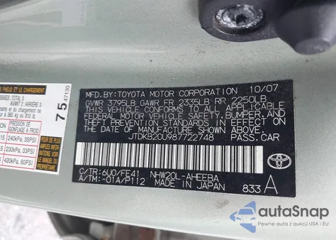 2008 Toyota Prius from USA, damaged, VIN JTDKB20U987722748